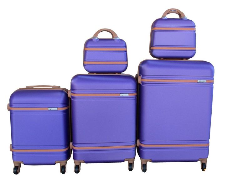5-Piece Purple ABS Luggage Set with Wheels, Built-in Lock &amp; Cosmetic Cases.
