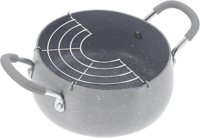 Mini Japanese Tempura Frying Pot with Double Handles and Oil Drain Rack