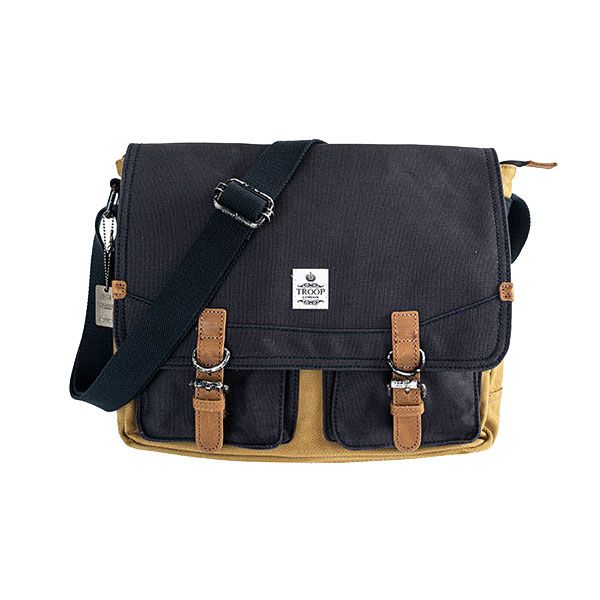 Troop Twill Cotton Canvas Messenger Bag - Adjustable Straps - Mustard/Navy