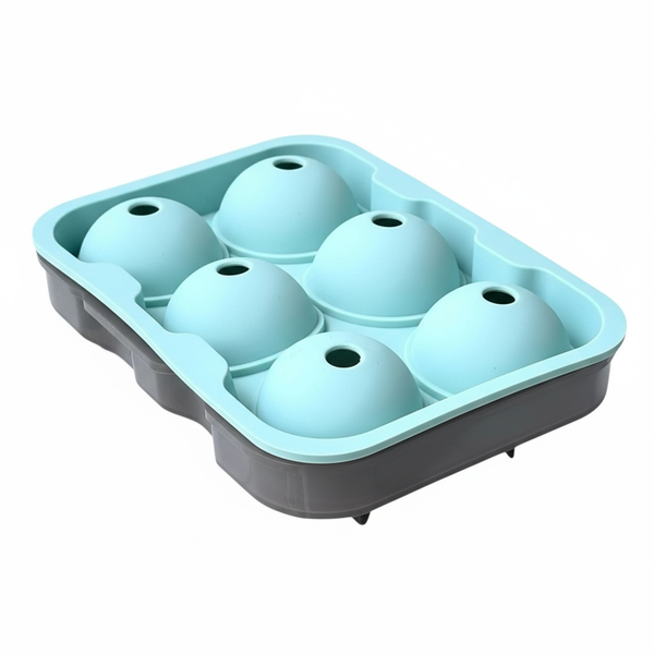 Round Teal and Grey Sphere Ice Ball Maker-6 Large Silicone Ice Mould Tray