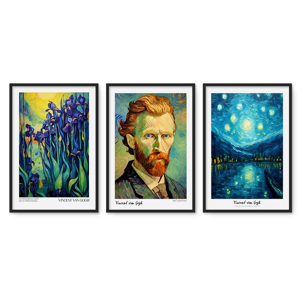 Cape Art Framed Canvas 3 Piece 45x65cm Vincent Van Gogh Iconic Portraits
