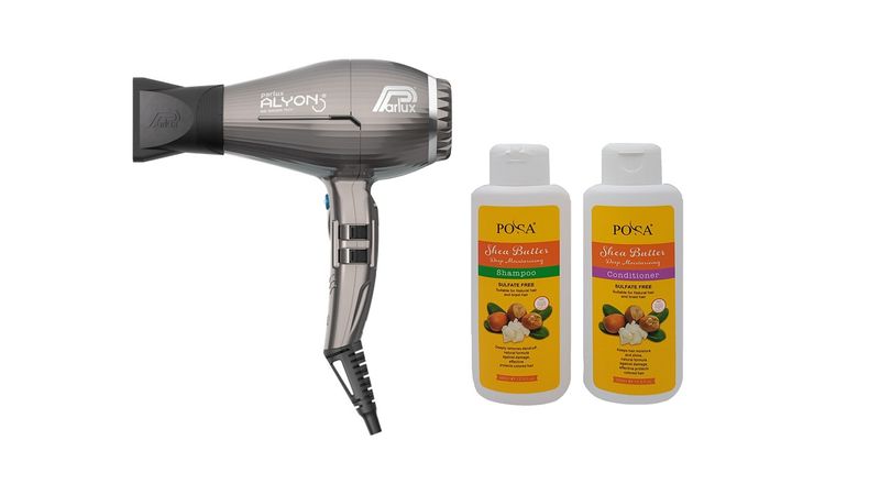 Parlux Alyon Bronze Hairdryer + Posa Shea Butter Shampoo&amp;Conditioner 385ml