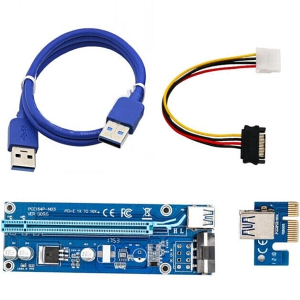PCIE Riser - PCI-E Adapter with 6 Pin Power Cable &amp; USB Cable