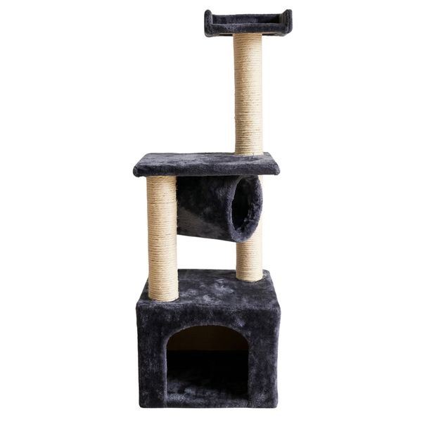 Cotton Rope Cat Tree with Scratching Posts &amp; Play House - Dark Grey