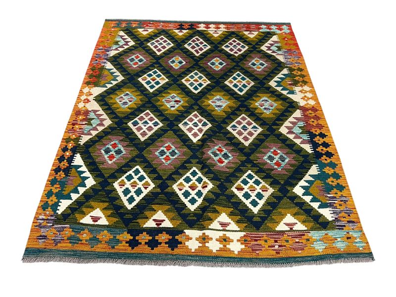 Afghan Handmade Multicolored Kelim Rug 198 x 152cm