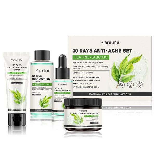 VIARELINE Tea Tree Salicylic Acid Facial Skin Care Set of 4 Hydrating Oil Control Kit