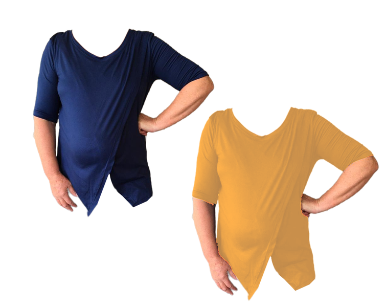 Comfy maternity &amp; breastfeeding tops-Short sleeve-2 Pack-Navy &amp; Mustard