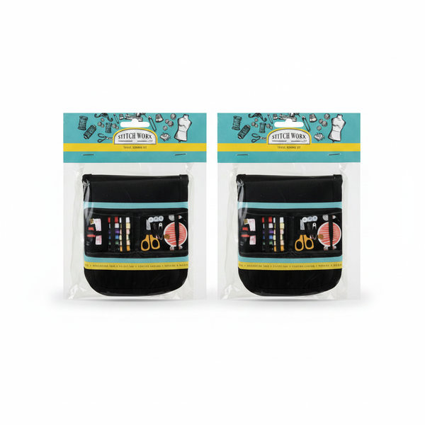 Stitch Worx Travel Sewing Kit 34 Piece with Needles, Threaders - 2 Pack