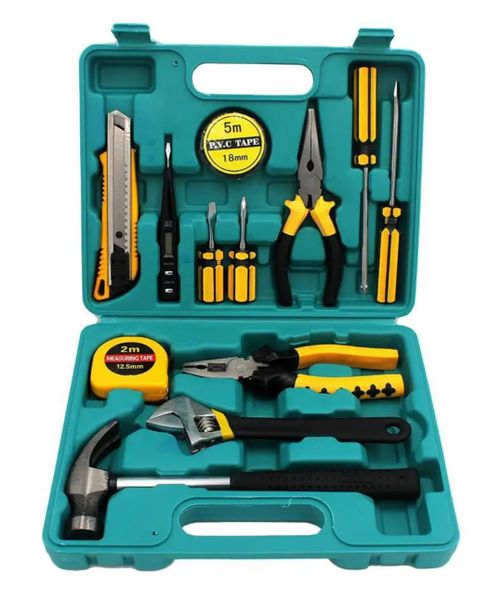 12-Piece Home DIY Toolbox Set with Hammer, Pliers, Screwdrivers, and Much More