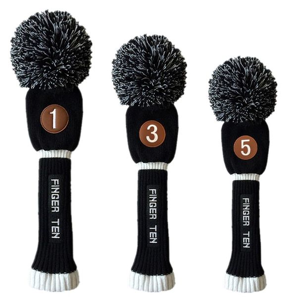 3 Pack Pom Pom Golf Head Covers - Driver - Fairway - Hybrid