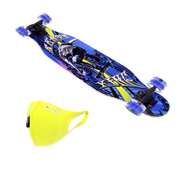 Skateboard 80x20cm Longboard-LED Wheels with Protective ERS Mask -SkateKing