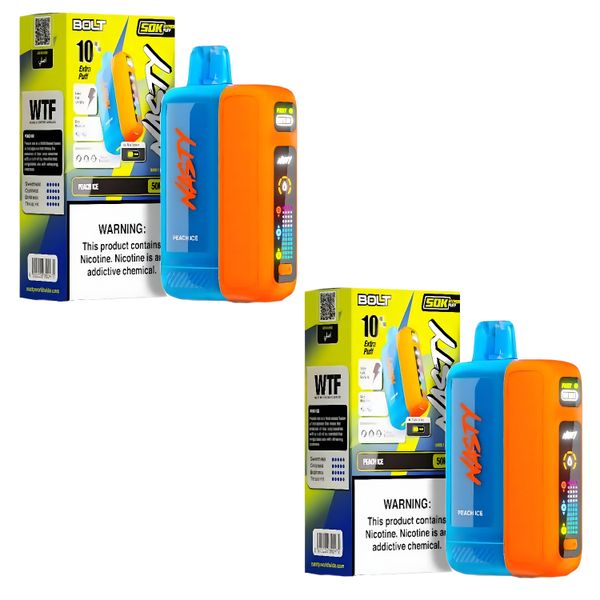 Nasty Bolt Hyperpuff 50000 Puffs Disposable Vape - Peach ice (Pack of 2)