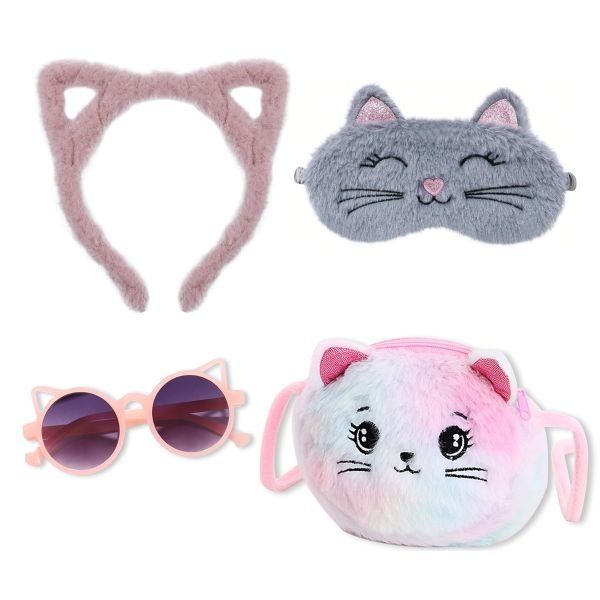 Cute cat gift bundle with cat headband, plush handbag, sunglasses &amp; eyemask