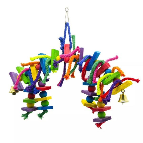 Rope and Wood Block Parrot Toy