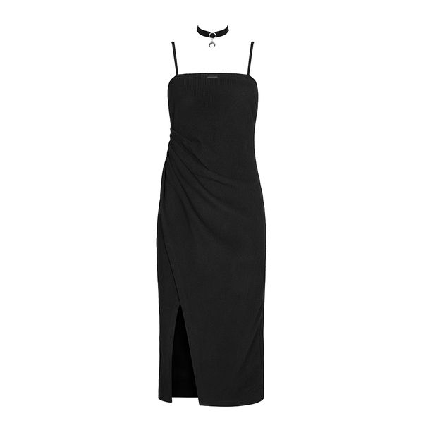 PUNK RAVE Asymmetric Split Slip Dress With Choker