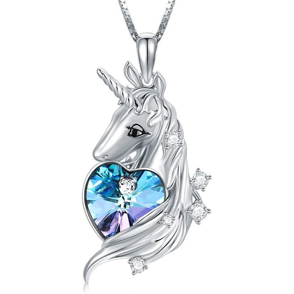 Personality Unicorn Heart Shape Pendant Necklace - Purple