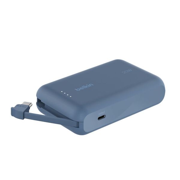 Belkin BoostCharge power bank 10000mAh, portable power bank with integrated cable PD 20W, fast charge USB-C power delivery - Blue