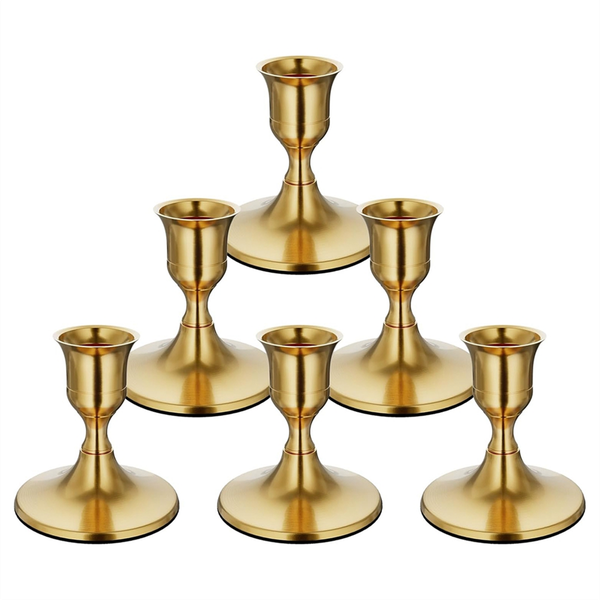 6PCS Brass Gold Taper Candle Holders, Vintage Metal Candlestick Holders