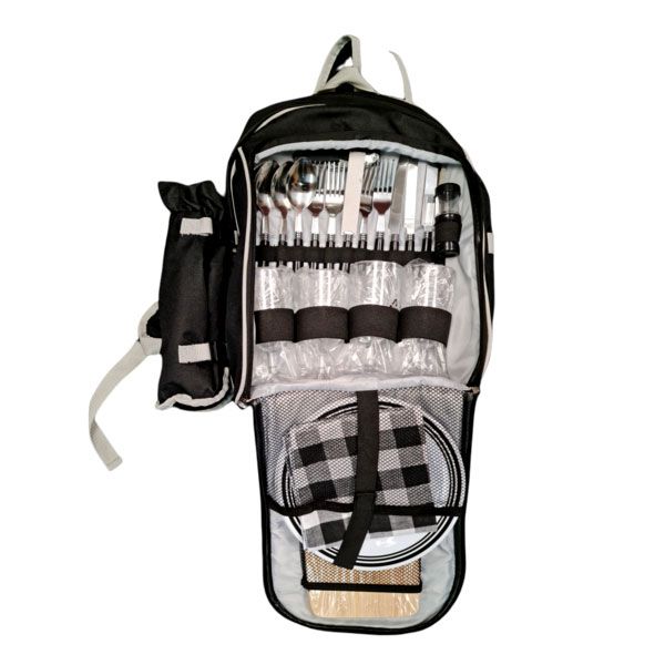Picnic Cooler Bag Backpack with Bottle Holder - Black