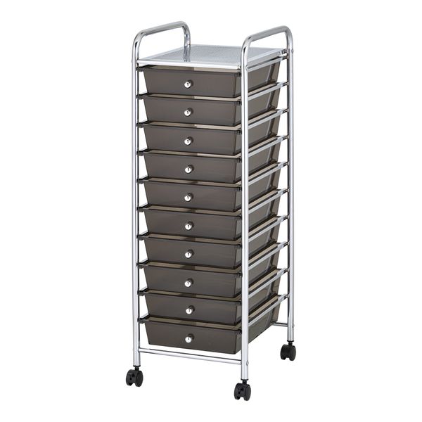 10-Drawer Rolling Organizer Cart with Chrome-Plated Steel Frame