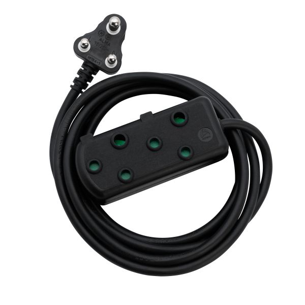 Switched Extension Lead/Cable/Cord 5m | Heavy Duty SBS Black