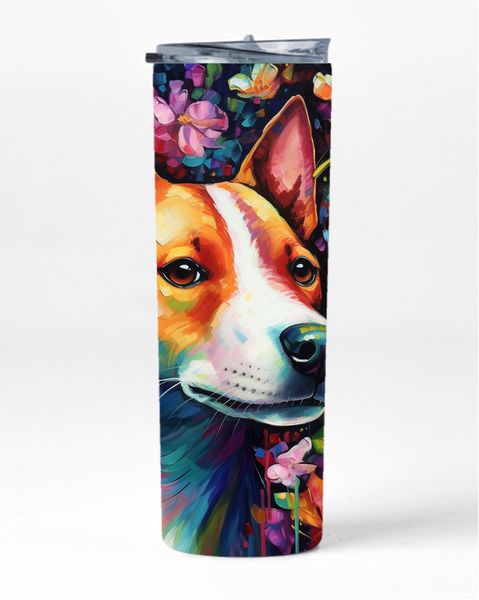 Basenji Dog With Ranunculus Neon 20 Oz Straight Skinny Tumbler