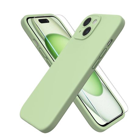 Liquid Silicone Case & Screen Protector Compatible With iPhone 15-MintGreen Image