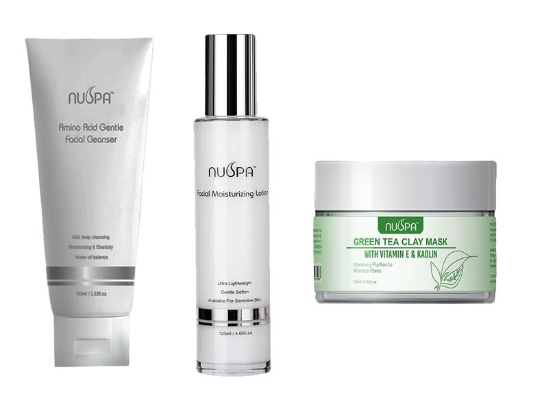 Nuspa Amino Acid Face Wash + Moisturizing lotion + Green Tea Clay Mask