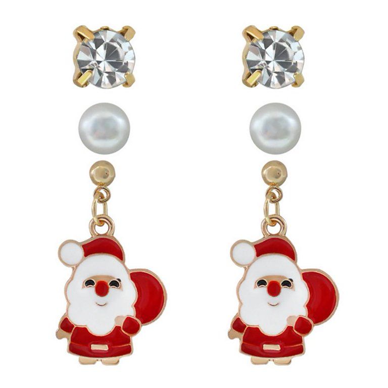Christmas cute cartoon zircon Christmas pearl earrings set. Fashion jewelry  | Buy Online in South Africa 
