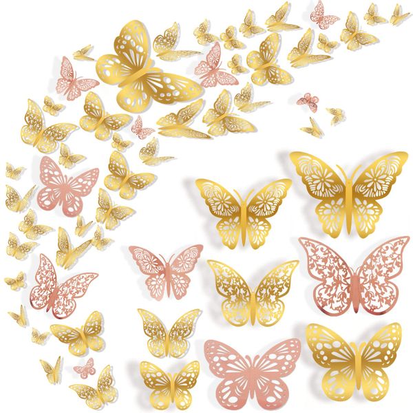 72 Pieces Butterfly Wall Decor, 3 Styles 3 Sizes 3D Butterfly