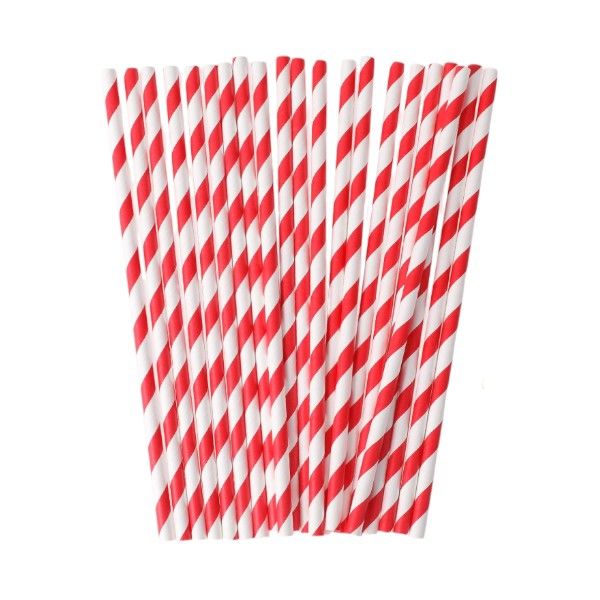 Biodegradable Paper Straws With Striped Design - 25 Piece