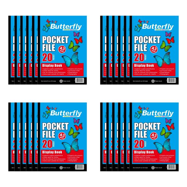 Butterfly Pocket File - A3 50 m 20 Pocket Display Book x 24
