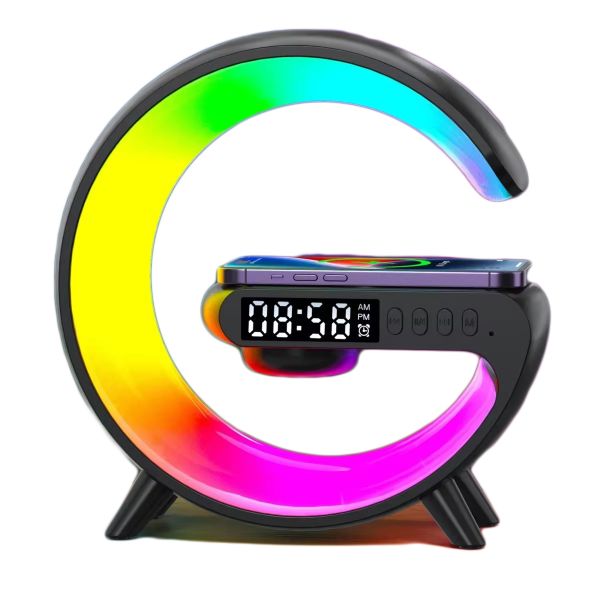 RGB Light Bluetooth Speaker with Wireless Charger &amp; Clock