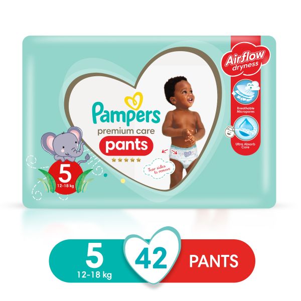 Pampers Premium Care Pants Size 5 (12-18 kg)42 Nappies,Airflow Skin Comfort