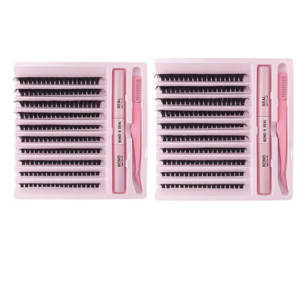 2X DIY Eyelash Extension Kit - Lash Clusters, Bond &amp; Seal Adhesive + Tool