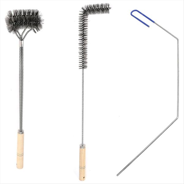 3Pcs Fryer Cleaning Tools L Shaped Stainless Steel Brush Rod
