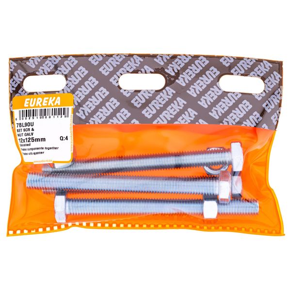 EUREKA Set Screw &amp; Nut Galvanised 12 x 125mm Q:4 7BL90U