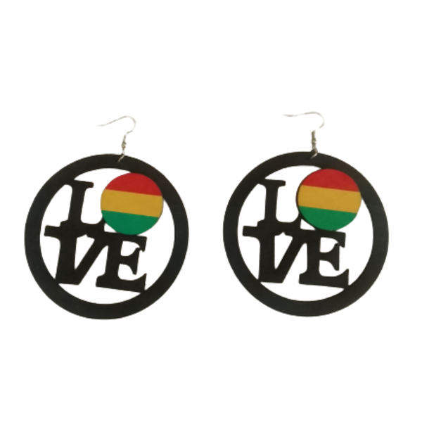 Black Wooden Love Earrings.