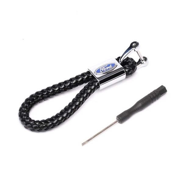 Ford Car Key Logo Braided Leather Rope Key Ring Holder