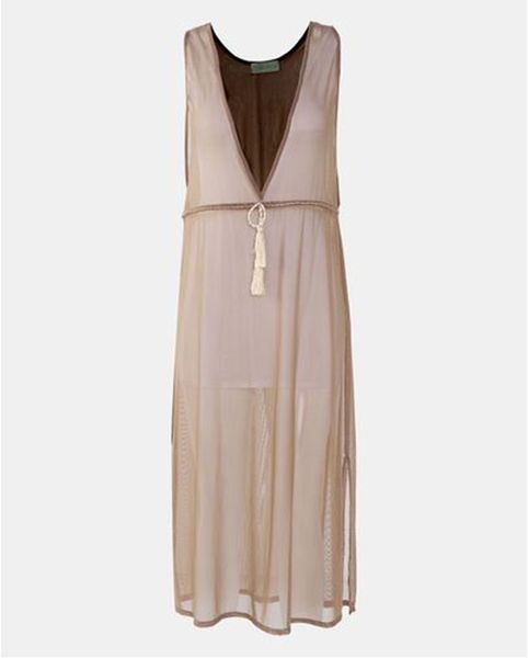 UB Creative Long Vest Mesh Over Dress - Taupe