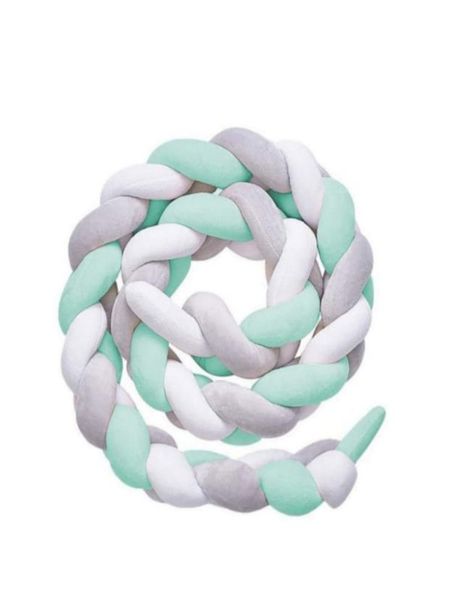 Braided Baby Cot Crib Bumper - Grey, Mint Green &amp; white