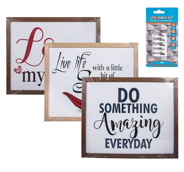 3x Plaque Plastic Frame 30x40cm Woodgrain - Hanging Hooks Included