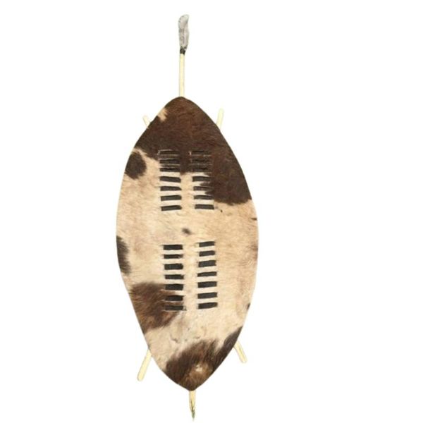 Handcrafted 92cm Brown &amp; White Cowhide Shield - Unique Home Decor And Event