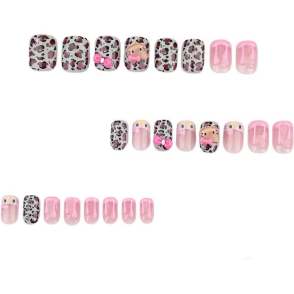 3D Bow Cartoon Nail Art Paired With Leopard Print False Nails
