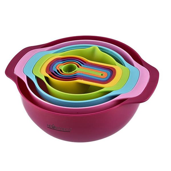Heartdeco 10 Piece Rainbow Mixing Bowl Colander Sifter Measuring Spoons Set