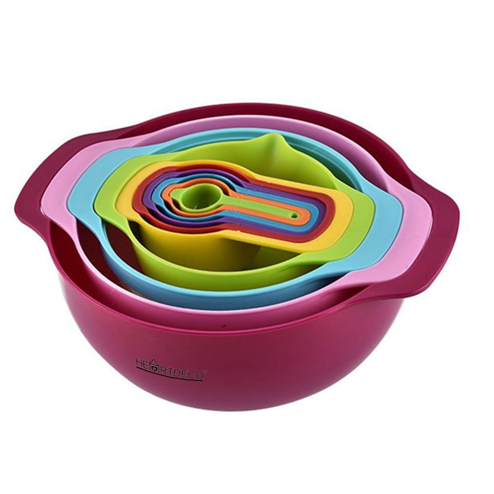 Heartdeco 10 Piece Rainbow Mixing Bowl Colander Sifter Measuring Spoons Set