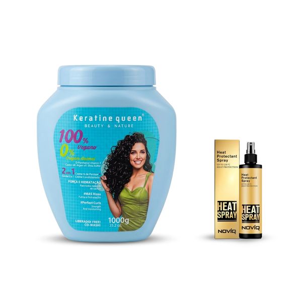 Keratin Vegan Hair Curl Mask 1000g Argan Hydrating Cream + Noviq Heat Spray