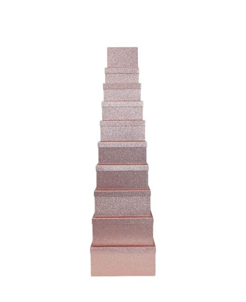 Glitter Gift Boxes - Silver/Pink - Set of 10