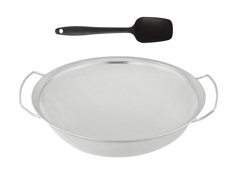 Premium 30cm Large Fine Mesh Strainer &amp; Sifter + Silicone Spoon