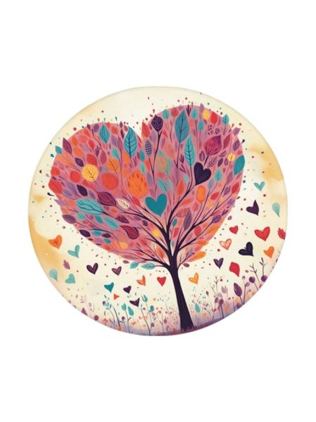 1 Piece - Heart And Tree Design Mini Round Mouse Pad - Multicolor